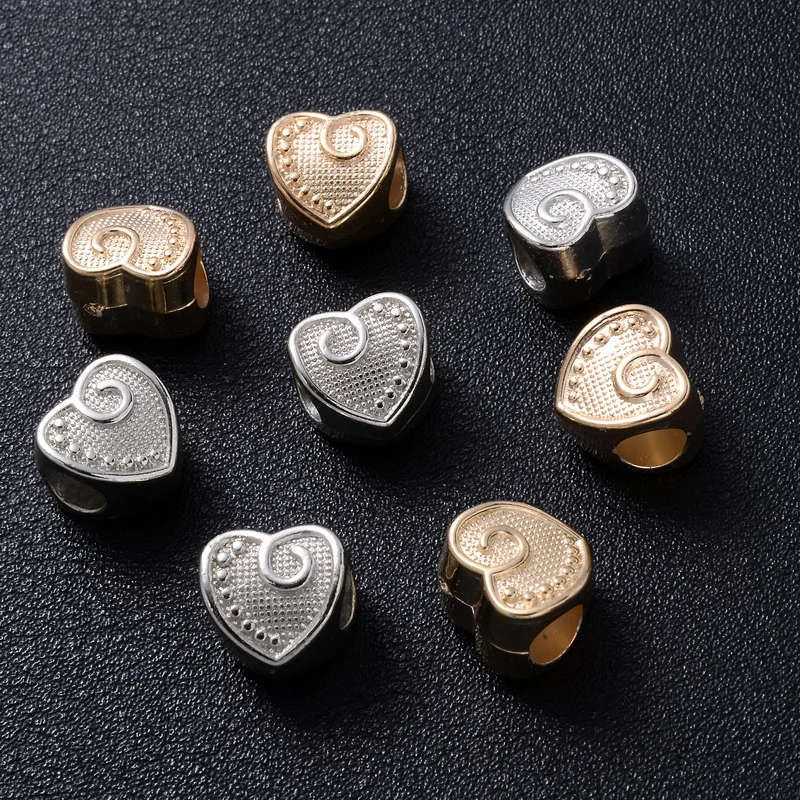 11x11mm 50 100 150Pcs/Lot Gold Silver Color Heart Shape CCB Beads Big Hole Plastic Loose Spacer Beads for Jewelry Making Finding