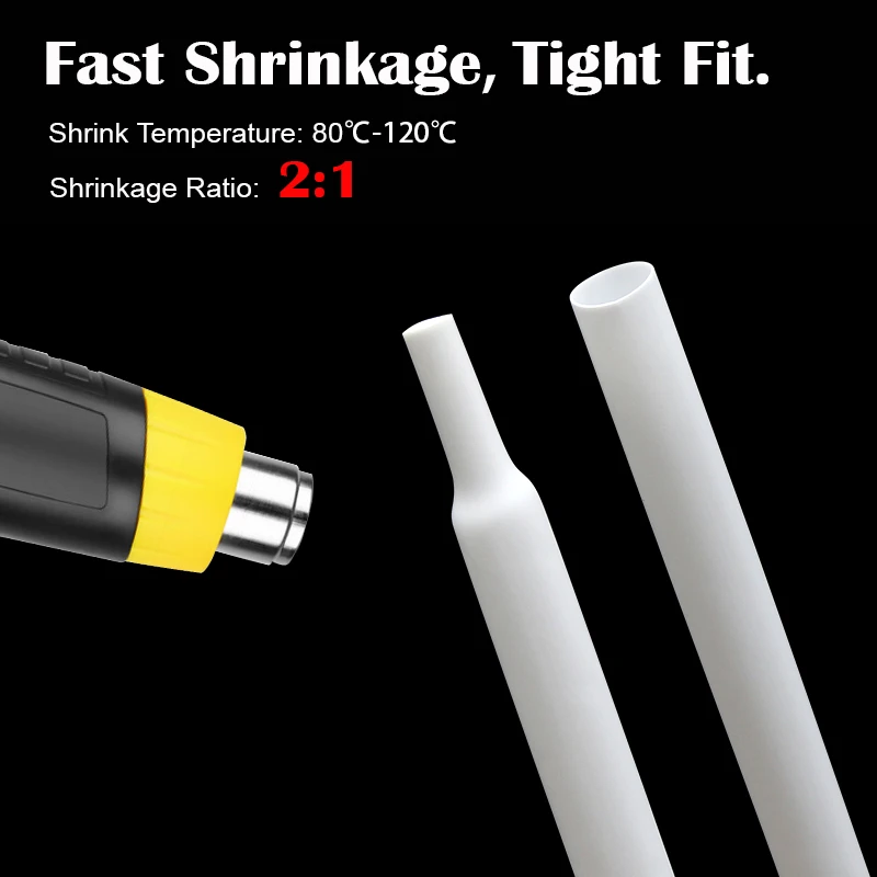 1-25M White 2:1 Heat Shrink Tube Dia 0.6mm ~ 80mm Polyolefin PE DIY Cable Repair Shrinkable Tubing Case Wire Wrap Sleeve