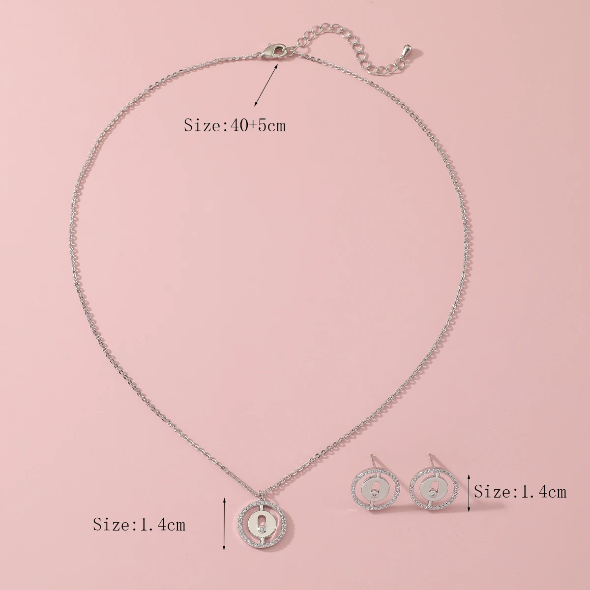 Frauen Mode Trendy Zirkon Anhänger Halskette Ohrring Set Runde Design Hochzeit Schmuck Set ​ Zubehör