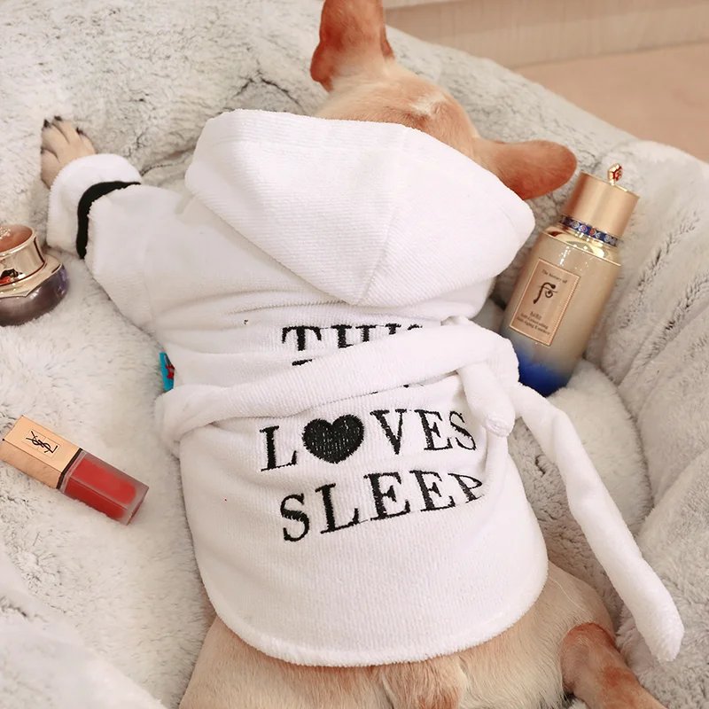 1PC Pet Apparel Dog Cat Spring Autumn White Bathrobe Water Absorbent Sleeping Robe with Belt For Small Medium Dogs