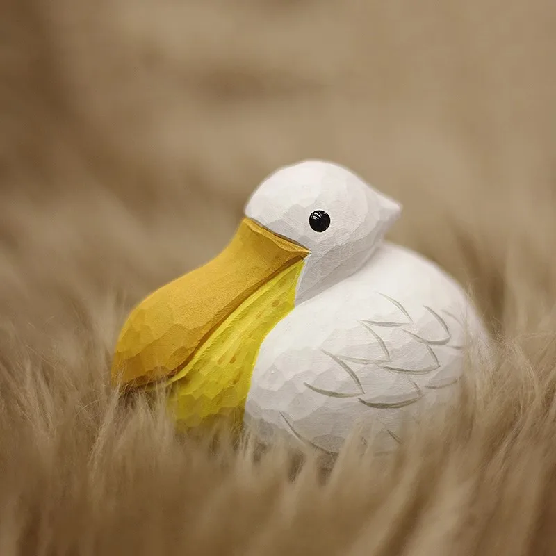 Handcarved Wooden Pelican Sculpture Solid Wood Carving Fat Bird ornament Craft Desktop Decoration