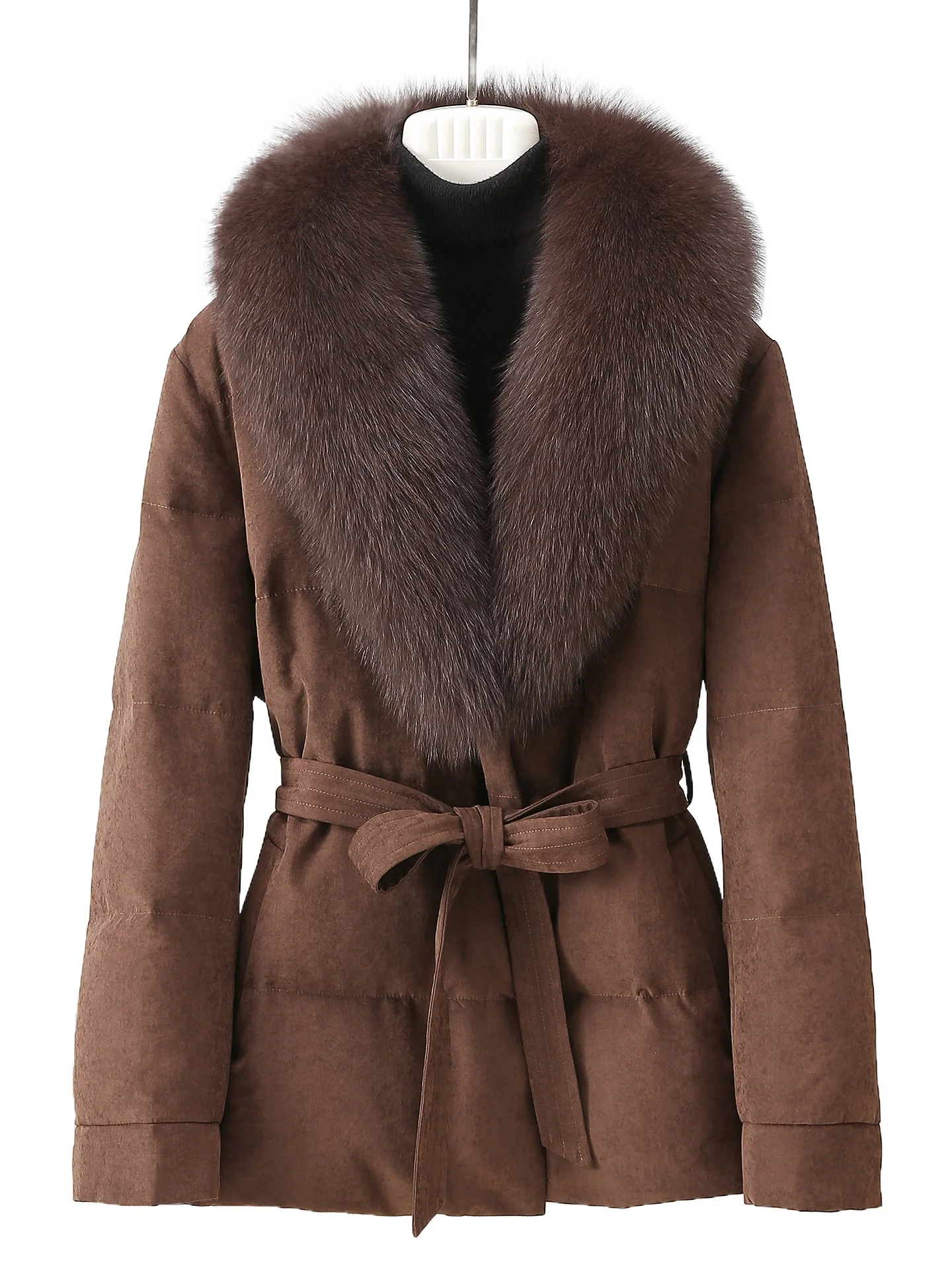 

Пуховик из 90% белого гусиного пуха, новая женская модель 2025 года, средней длины, со съемным воротником из лисьего меха, зимняя куртка с мехом.