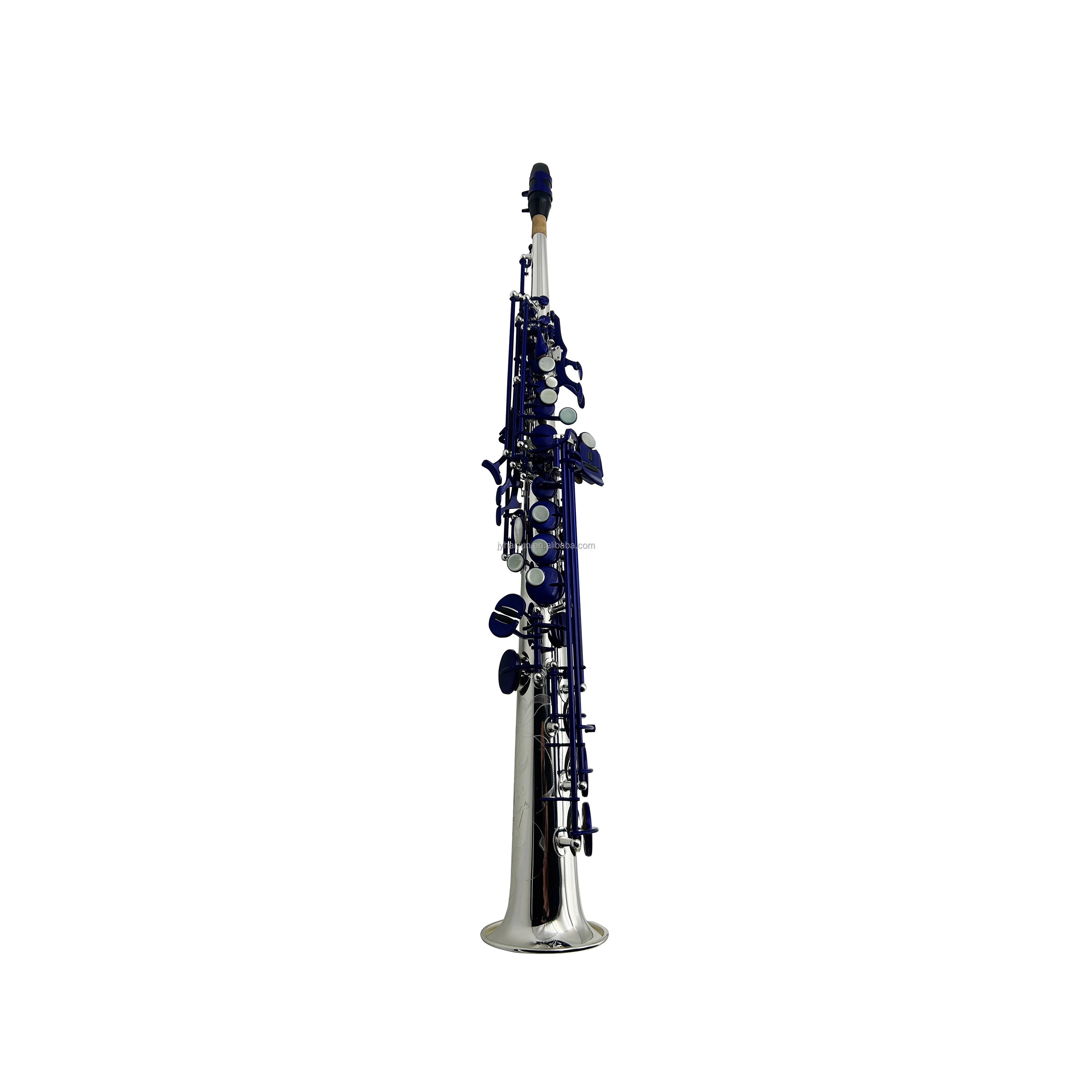 Bb Tone Soprano Saxophone One-Piece Silver Body With Blue Keys Professional Woodwind Instrument