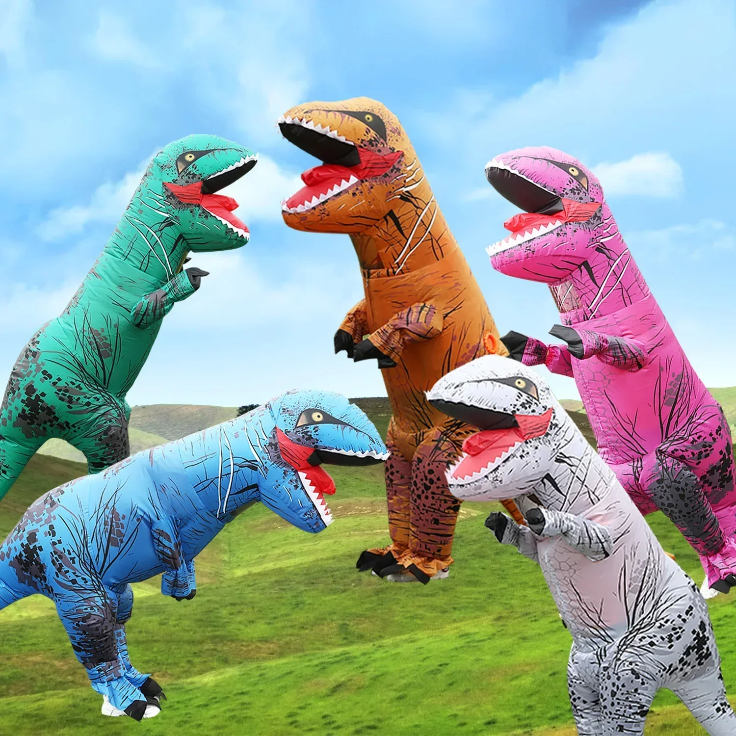 Disfraz inflable de dinosaurio de T-REX para adultos y niños, traje de Cosplay de Mascota de lujo, para Halloween