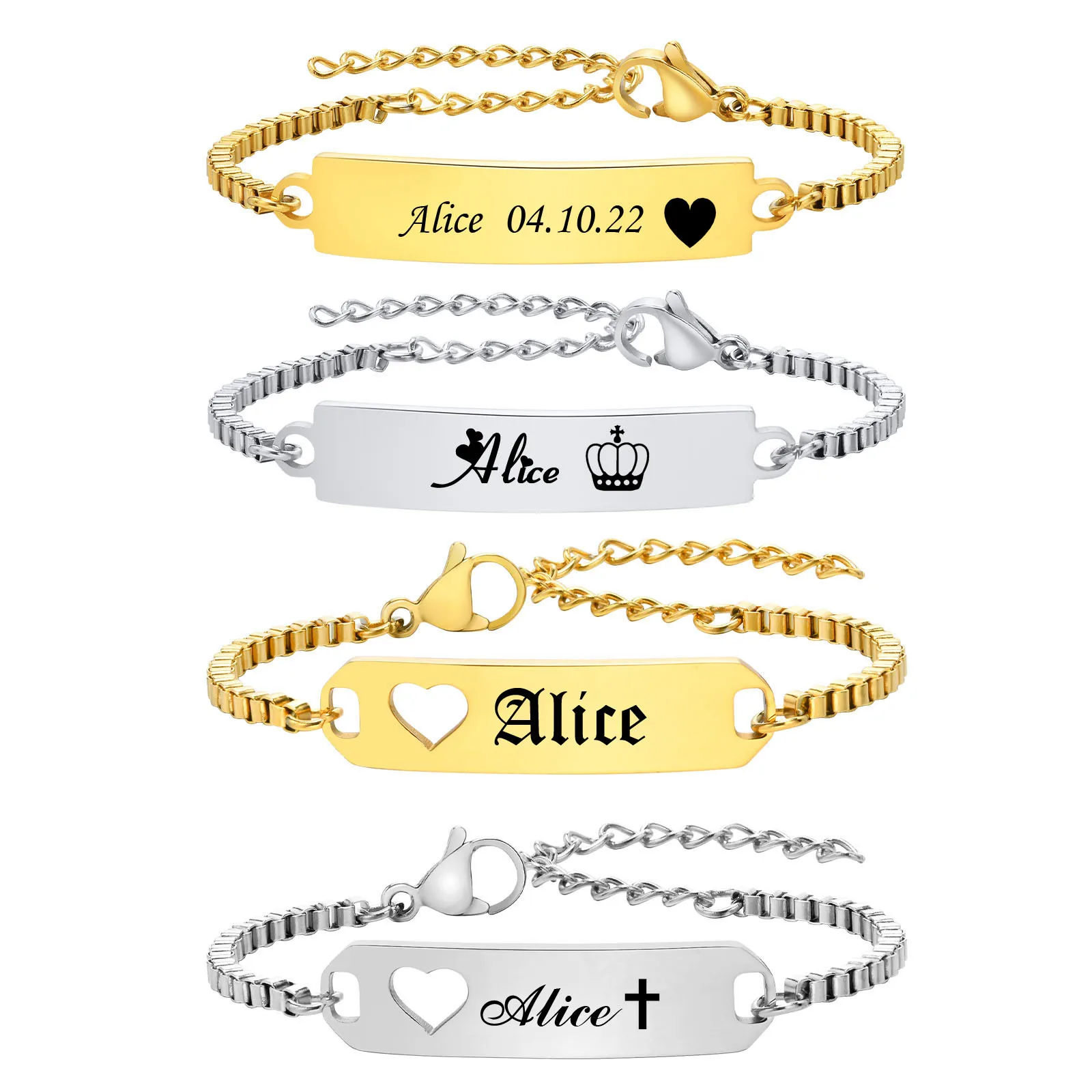 

Free Engraving Personalized Name Bracelet for Girl Mom Women, Stainless Steel Chain, To My Daughter Son Gift