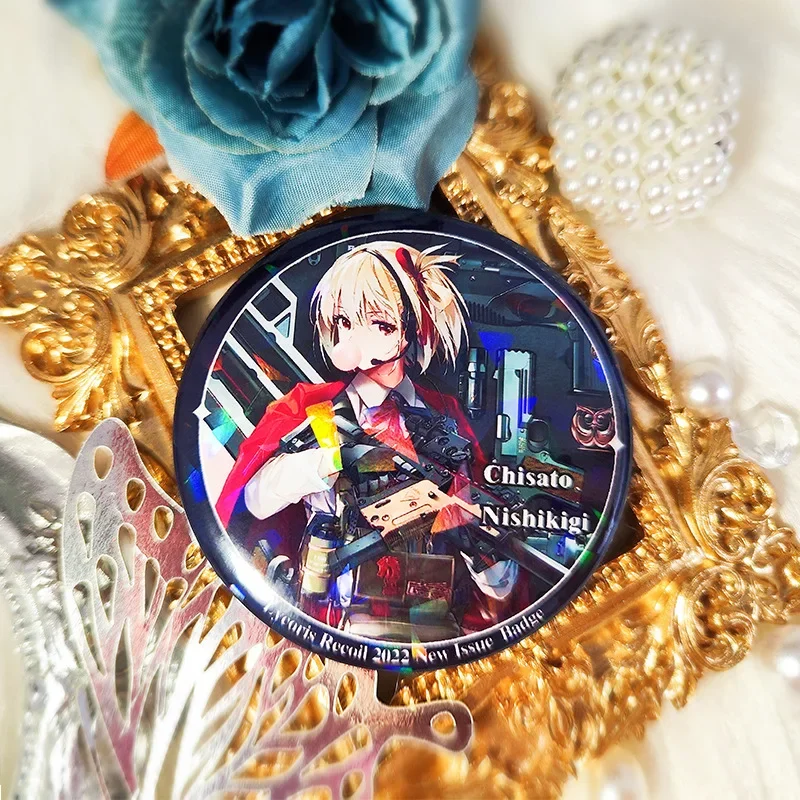 58mm High Quality Brooches Nishikigi Chisato Harukawa Fuki Inoue Takina Figure Badge Kawaii Hot Selling Pin Collar Lapel Pins