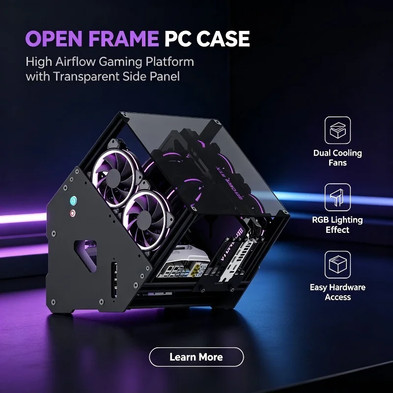 45° Open Tilt PC Case DIY Aluminum Frame Translucent Acrylic Water Cooling Computer Chassis With Outlet Rack