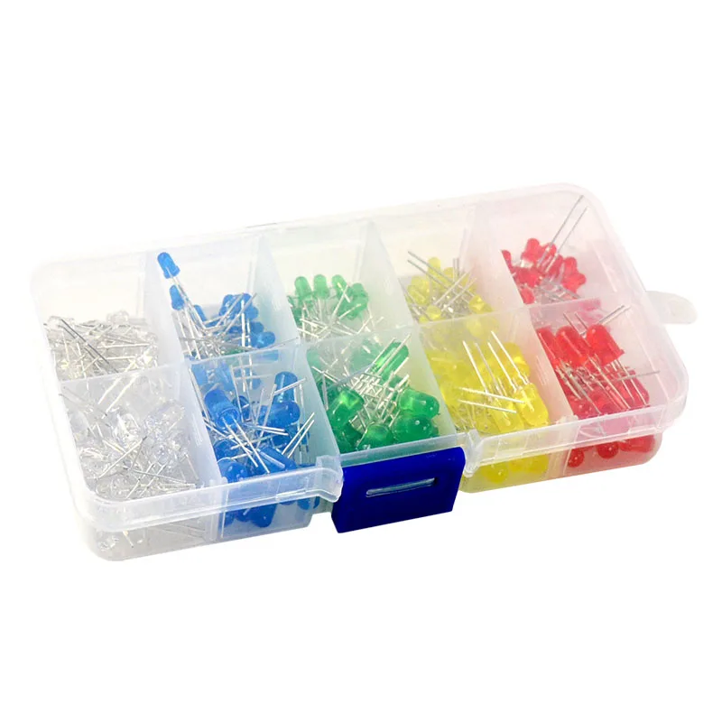 5 Colors Round LED Light Emitting Diodes Assorted Kit 200Pcs 3V 20mA 3mm 5mm