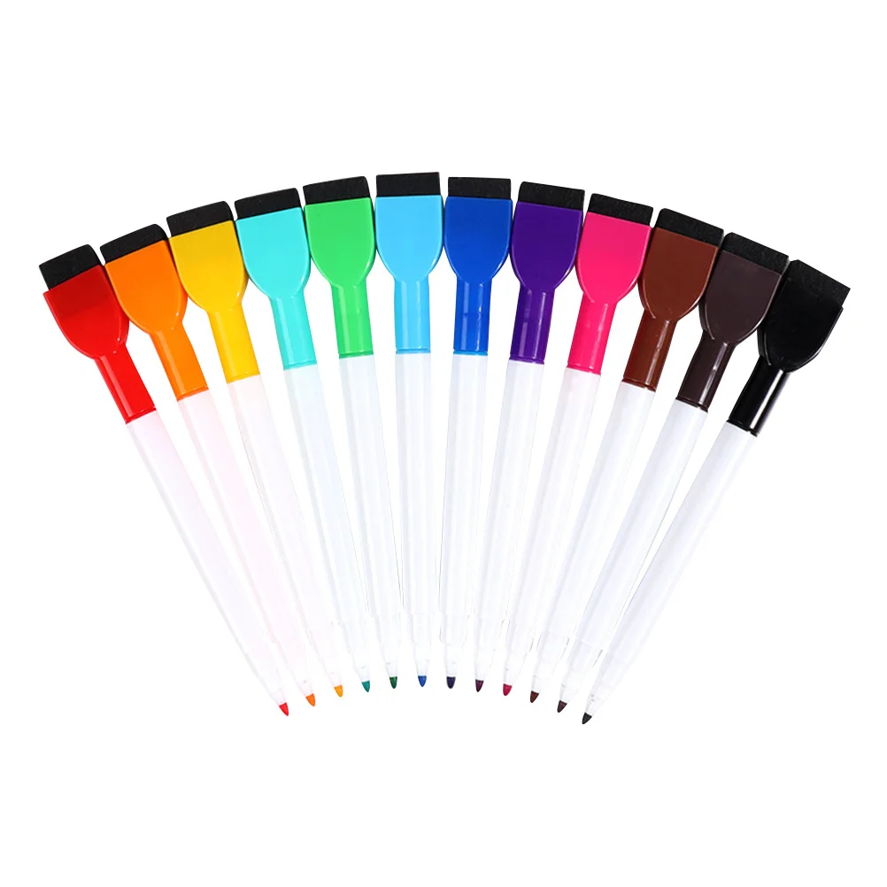 

12 Pcs Colored Whiteboard Markers Dry Erase Drawing Pens Felt Brush Tips Kids Doodle Office Classroom Smooth Writing