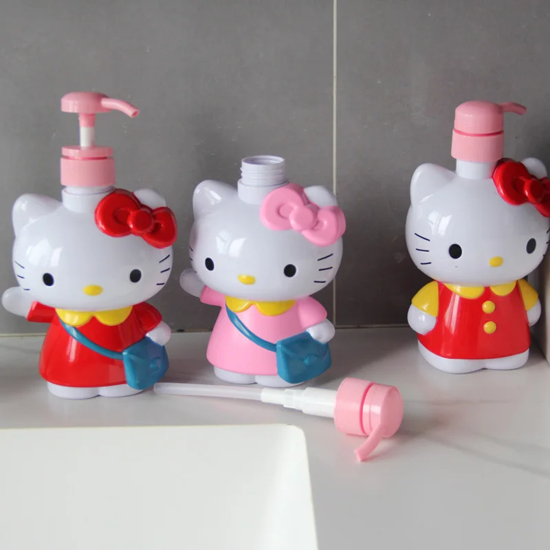 500ml Hello Kitty Refillable Lotion Bottle Anime Cartoon Shampoo Conditioner Bottles Press Type Dispensers Bathroom Accessories