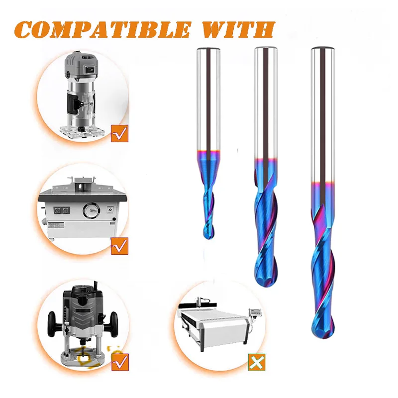 Double Edge Ball Head Straight Milling Bit Tungsten Steel For 3D Wood CNC Engraving Contour Processing Accessories
