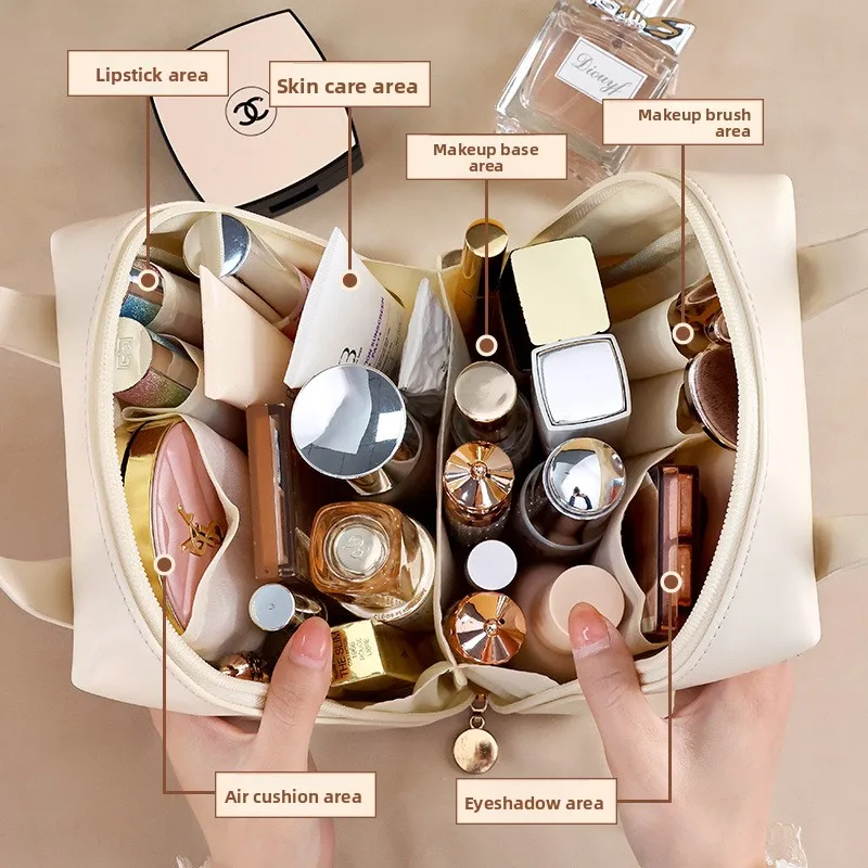 Portable Travel Makeup Bag with Large Capacity High-End Cosmetic Organizer Stylish Toiletry Storage Bag for Cosmetics
