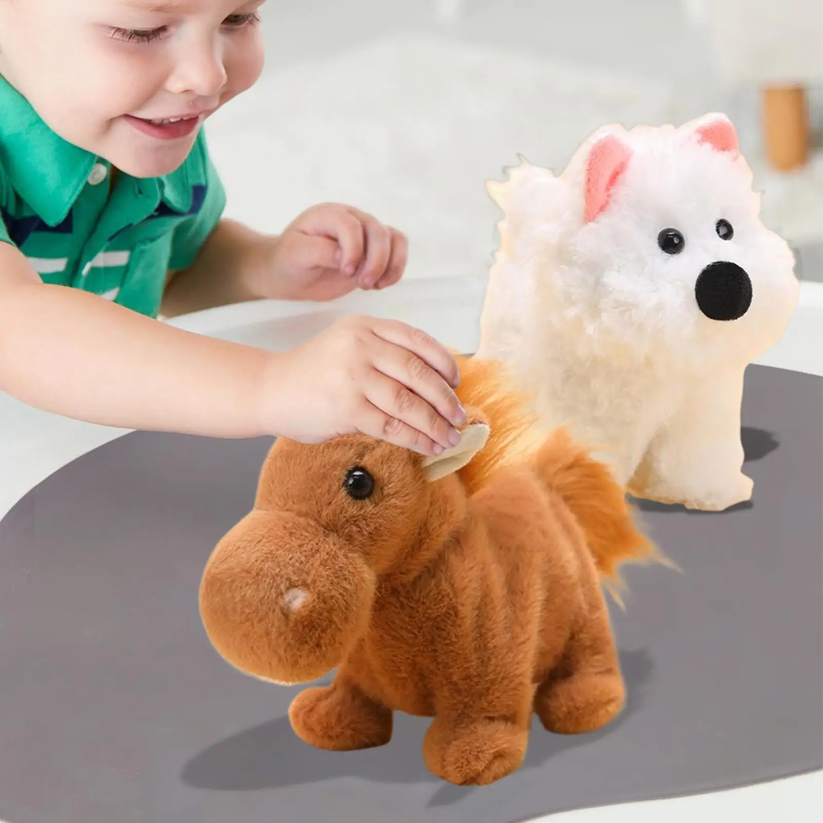 Peluche interattivo con bambola a forma di cavallo, morbido e carino, giocattolo di peluche elettrico parlante per esposizione di scaffali per soggiorno, camera da letto per bambini