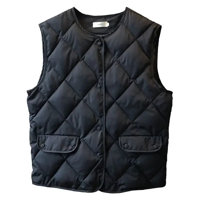 Jacket Vest Autumn Winter Cotton-Padded Coat Vest Women\'s Short Vest Diamond Lattice Cotton Coat Jacket Coat Chaleco Mujer