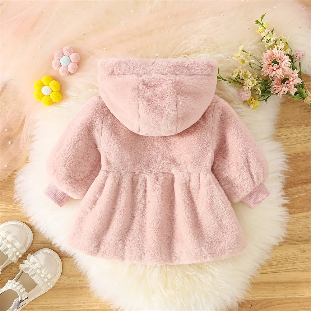 Autumn Winter 2/Piece Girls\' Outerwear Bag Baby Girl Solid Color Cute Casual Hooded Fur Coat+Love Bag