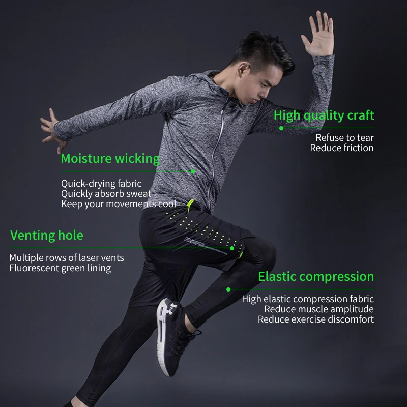 ROCKBROS Men's Tracksuit Gym Fitness Running 5 Pcs/Set Quick Dry Sweat-absorb Compression Sport Suit Clothes Jogging Sport Wear