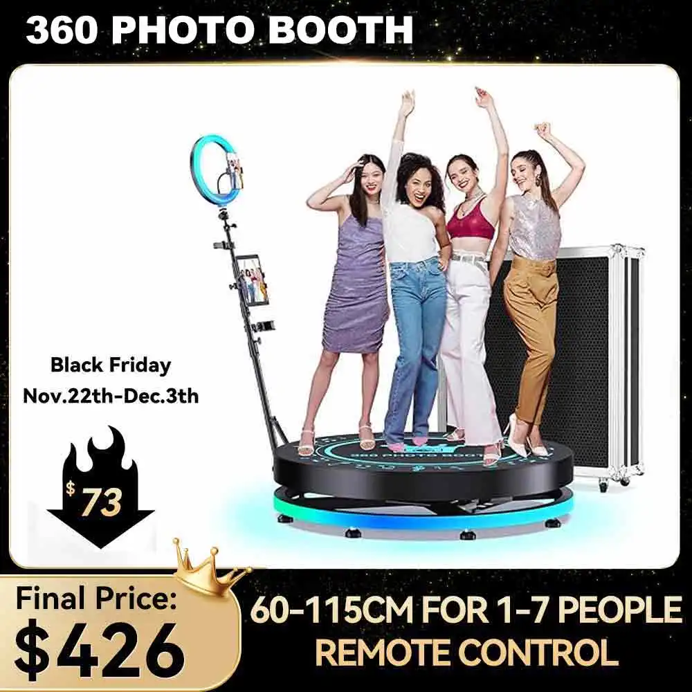 360 Photo Booth for Video with App Control 360 Rotating Degree Photobooth Machine with RGB Ring Light for Party Christmas Events