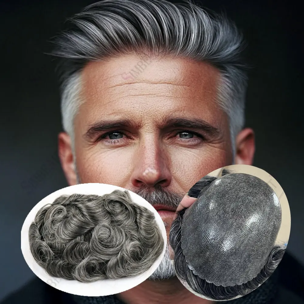 

1b50 1b80 # Серый, черный мужской парик из натуральных волос, супер прочный 0,1 мм, искусственная основа, натуральная линия волос, мужской протез для волос, капиллярный