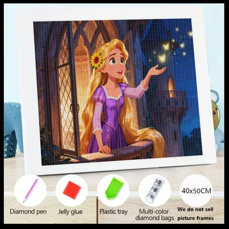 

1PC 5D DIY Diamond Painting Kit, Full Drill Rapunzel Princess Art, Magical Fairy Tale Cartoon Character Gem Painting Set, Sparkl
