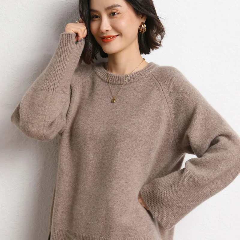 Hot Sale Autumn Winter New 100% Pure Cashmere Sweater O-neck Women\'s Thicken Warm Pullover Female Loose Large Size Knit Jumper