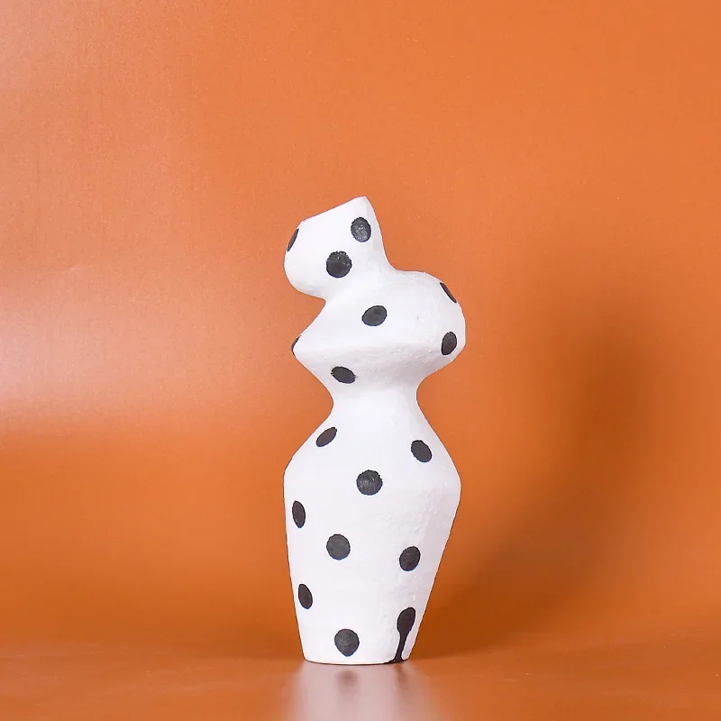 Ceramic Vase Black and White Dots Irregular Shape Flower Arrangement Handicraft Ornaments Home Decoration