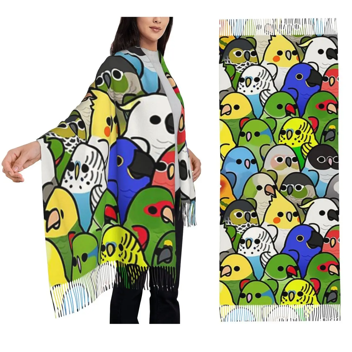 

Too Many Birds! Bird Squad Scarf Tassel Scarves Women Soft Warm Shawls and Wraps Long Fall Winter Shawl Wrap