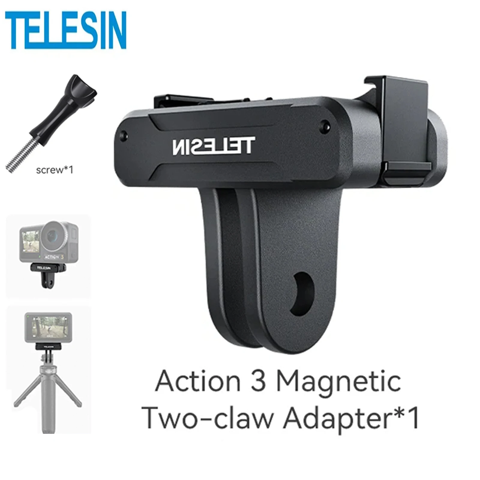 TELESIN For DJI Action 3 4 5pro Magnetic Two Claw Adapter 1/4 Thread Universal Port For DJI OSMO Action 3 4 5pro Camera Adapter