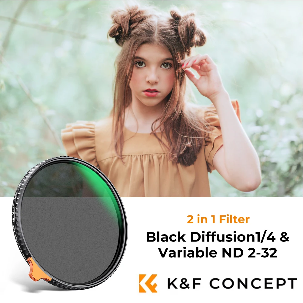 

K&F CONCEPT Nano-X Variable ND2-ND32 1/4 Black Mist Multifunctional 2 in 1 Filter for Camera Lens 49mm-82mm