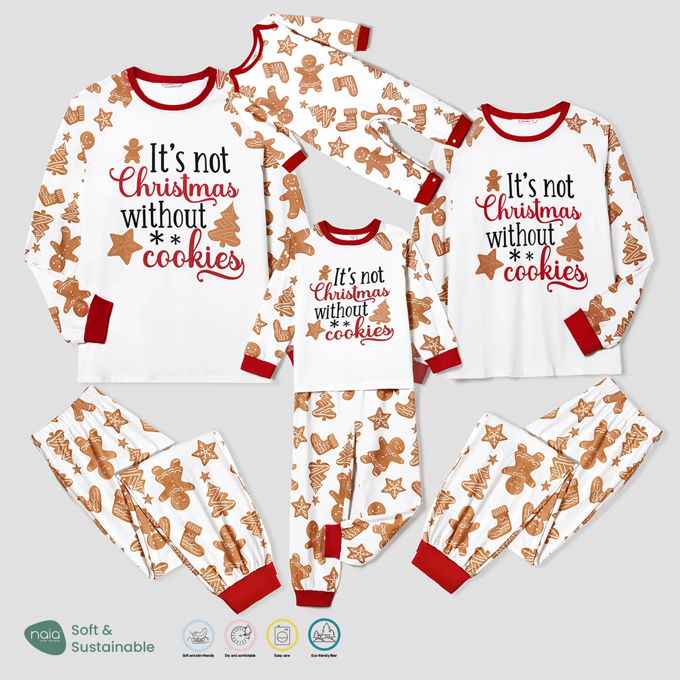 PatPat Christmas Family Matching Gingerbread Man & Letter Print Raglan-sleeve Naia™ Pajamas Sets (Flame Resistant)