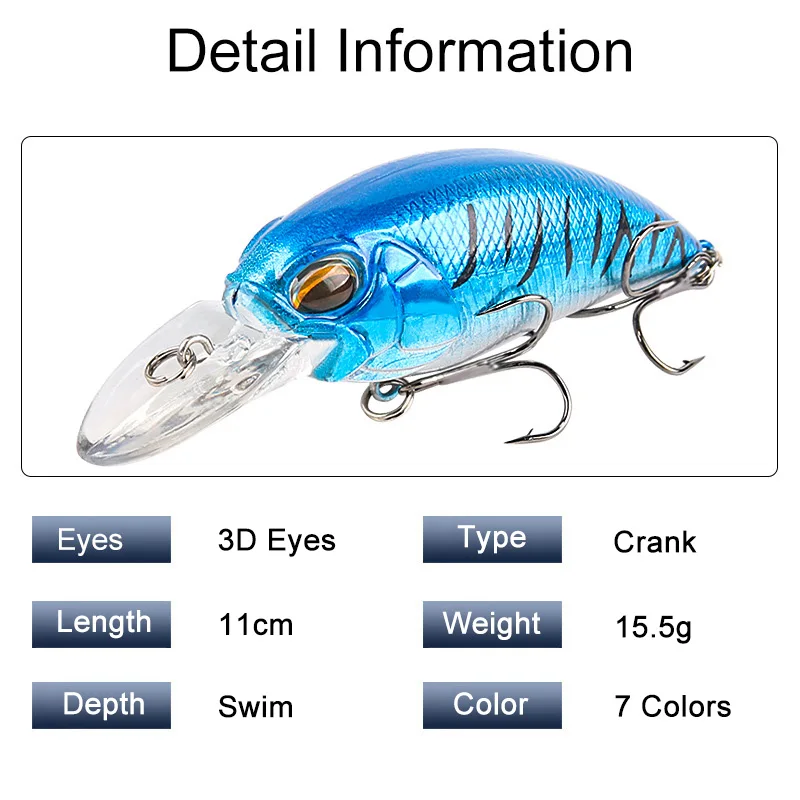 1Pc Crankbait Fishing Lure Swim Hard Bait 11cm 15.5g Longcast Floating Laser Wobbler Crank Bait Carp Perch Pesca Fishing Tackle