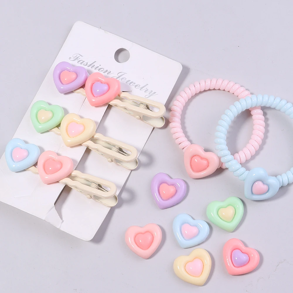 30pcs/lot Double Layer Heart Resin Cabochons Flat Back Heart Beads For DIY Hair Clip Phone Case Earrings Jewelry Making Decor