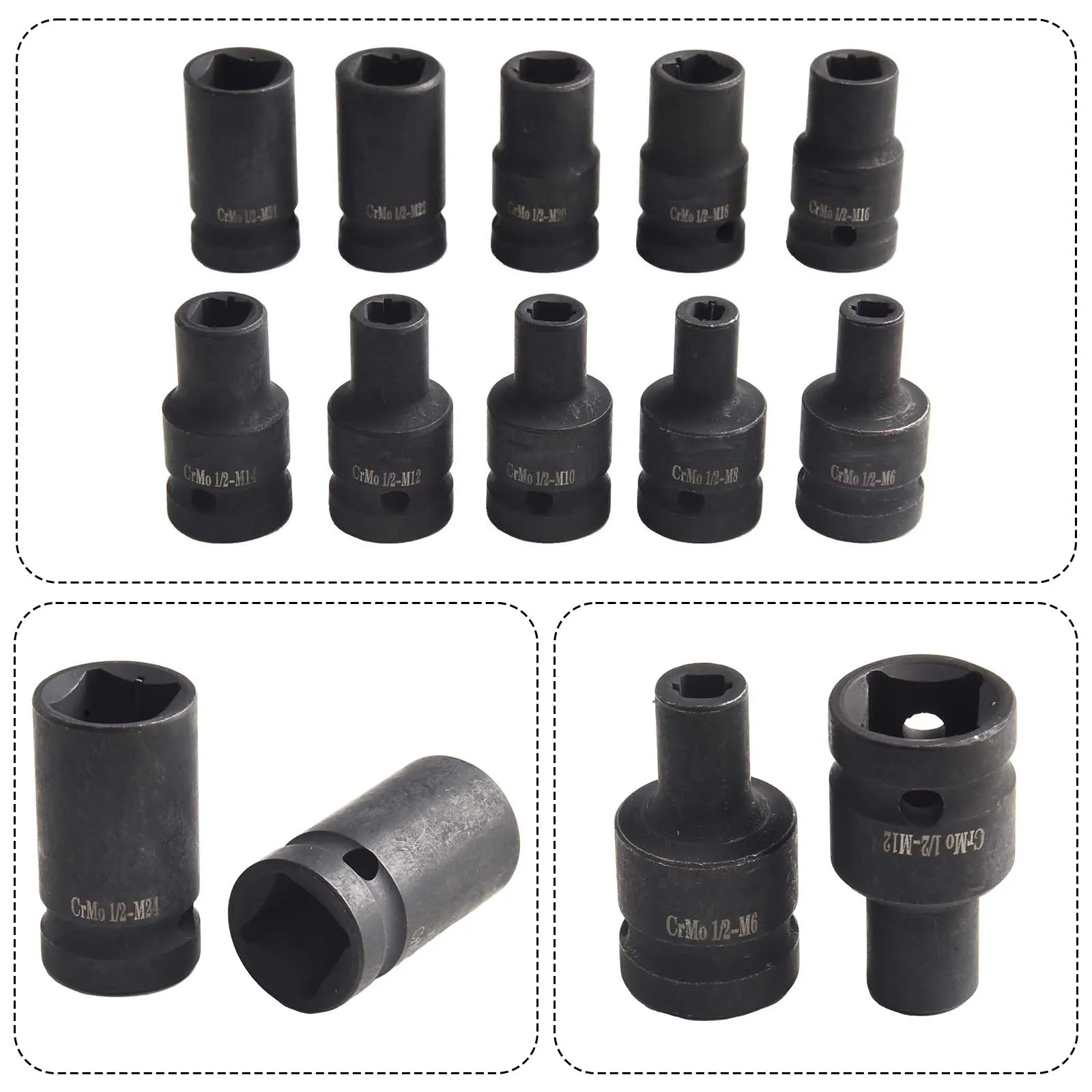 10PCS Square Tap Socket Set with 2 inch Driver for Use with For Electric Driver Wrench Compatible with M6 to For M24 Range