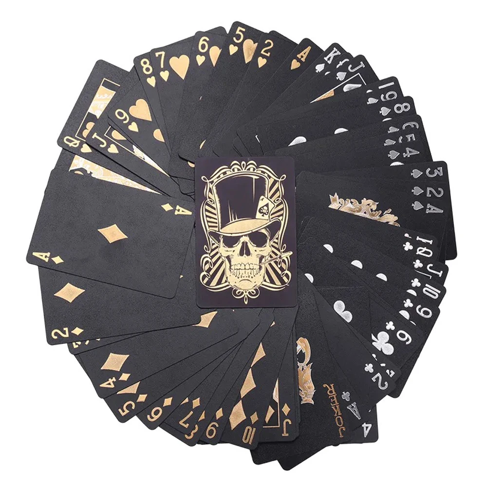 Black Gold Skull Playing Cards Game Group Plastic Waterproof Poker Durable Home Party Board Games Travel Gifts Collection