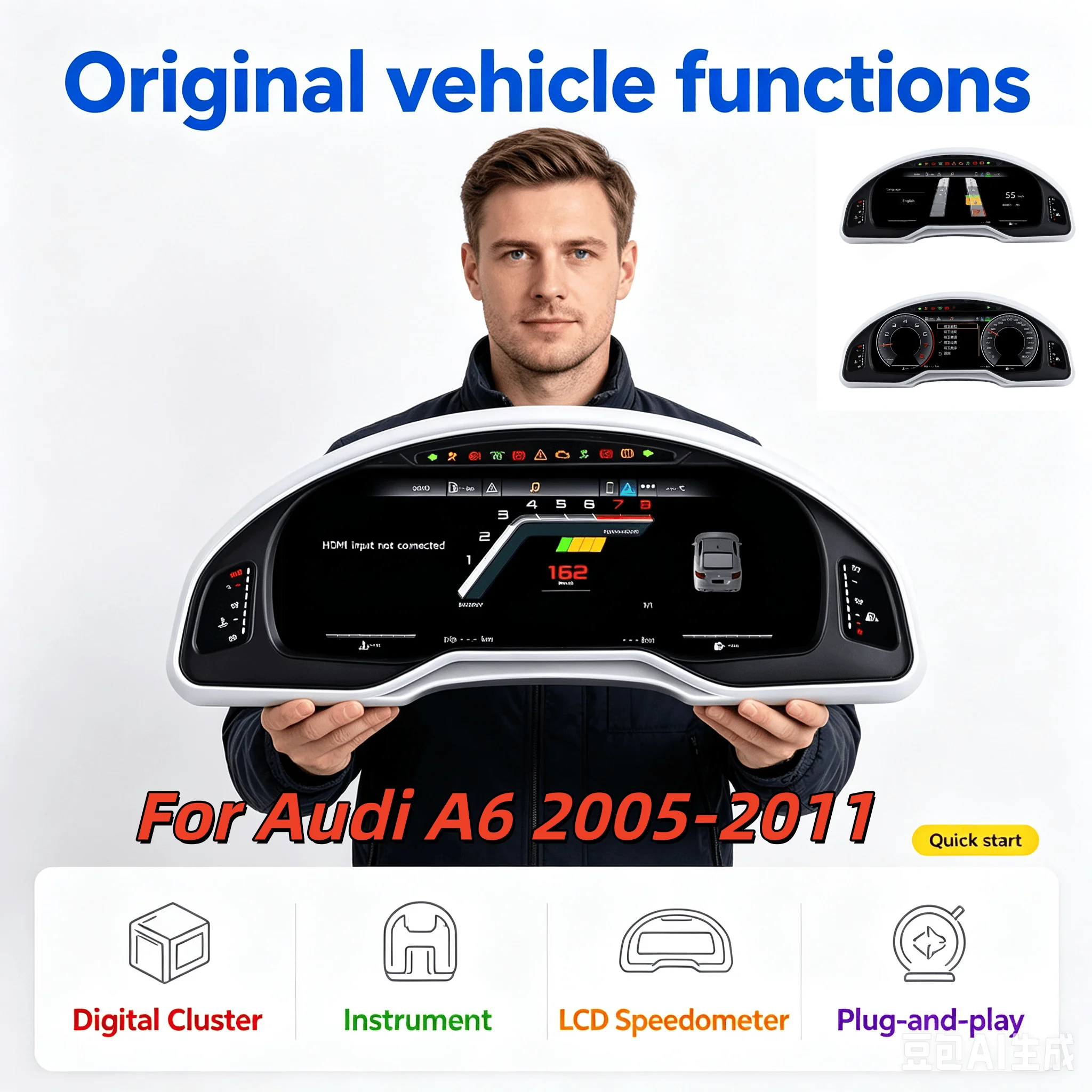 Odometer Gauge Dashboard For Audi A6 2005-2011 Digital cockpit Cluster Instrument Panel Cockpit Multifunctional Speedometer