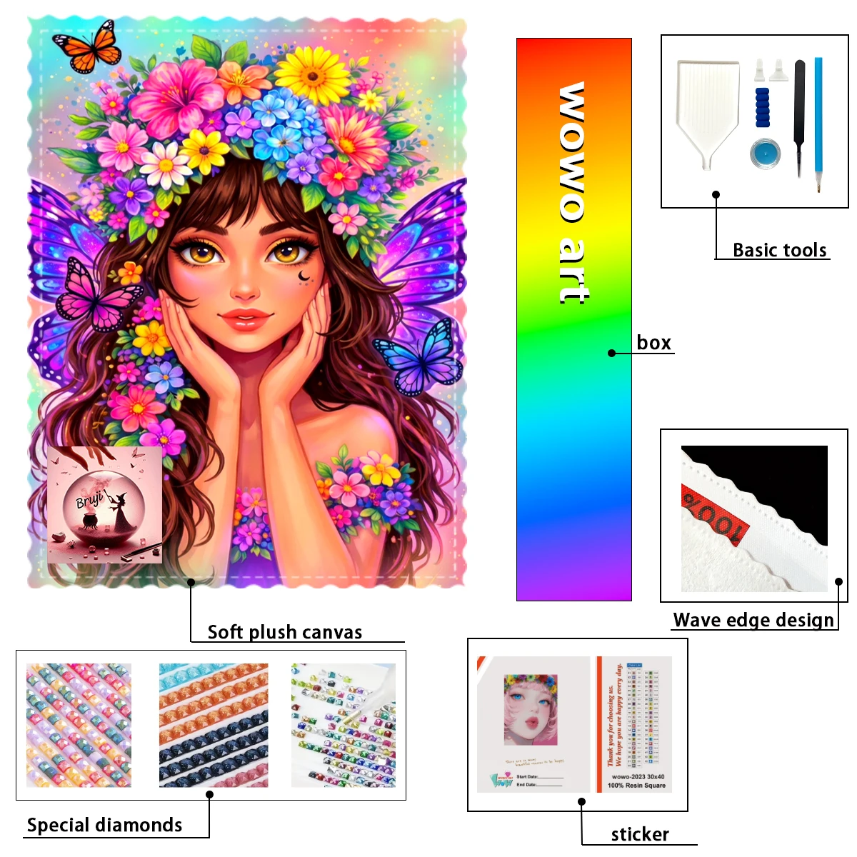 

【Bruji_ Diamond Art】La mariposa y la chica con flores desgarradas Crystal AB Rhinestone FD Rhinestone Perfect Resin Diamond