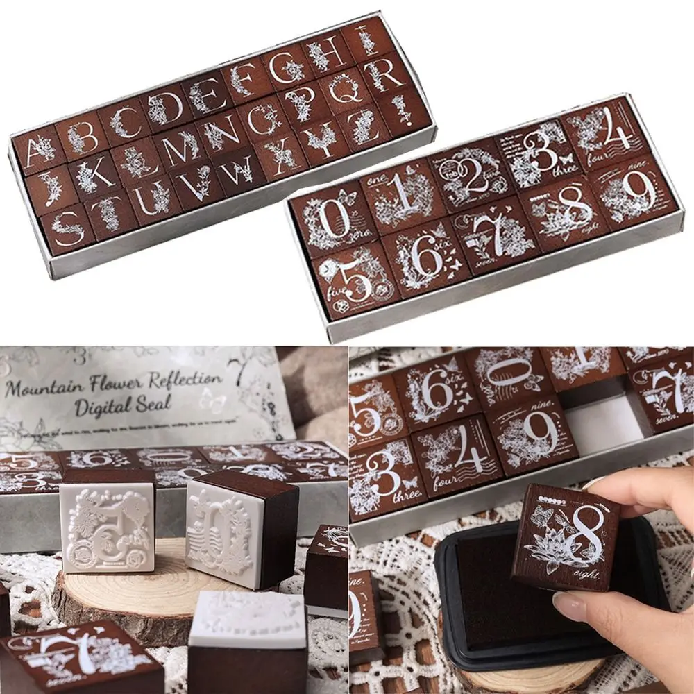 10/27 Pcs Number Wooden Rubber Stamps Kit Handmade Engraved Clearly Stamper Seal Set Alphabet Letter Comfortable Grip