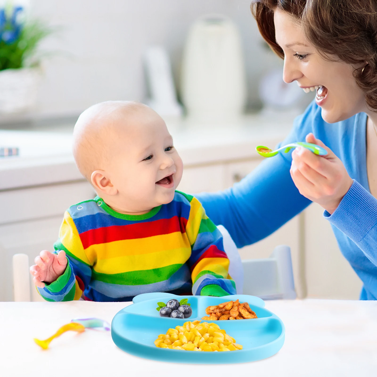 

1 шт., силиконовая тарелка для кормления малышей, нескользящая присоска, мультяшная разделенная тарелка для еды, детская дополнительная еда, безопасная мягкая эластичная тарелка