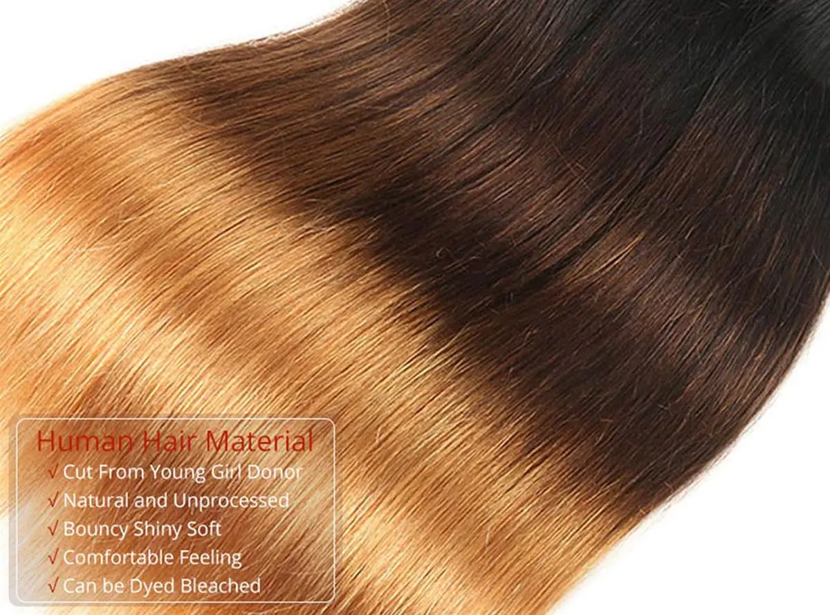 Mèches Brésiliennes Naturelles Vierges Lisses, Non Traitées, Ombré, 1B/4/27 100%, Extensions pour Femme Africaine