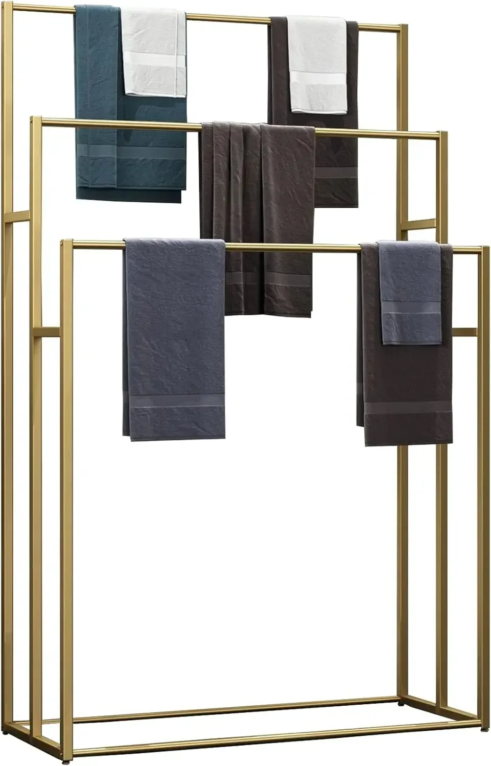 Large Size Standing Towel Racks for Bathroom, Freestanding 3 Tiers Modern Blanket Rack for Living Room, Metal Towel Ladder