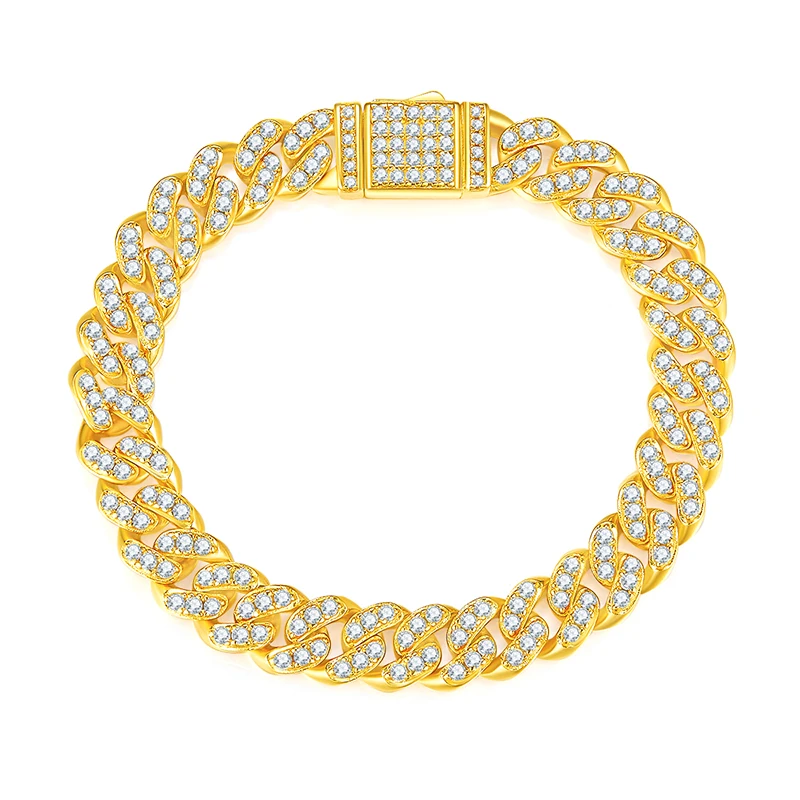 

12763 Luxury 8mm Moissanite Bracelet 925 Sterling Silver Hip Hop Style for Men Cuban Bracelet for Men