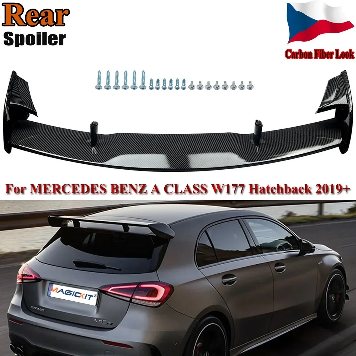 MagicKit For Mercedes 'AMG A45 Style Look' A Class A35 W177 Carbon Look Boot Roof Spoiler