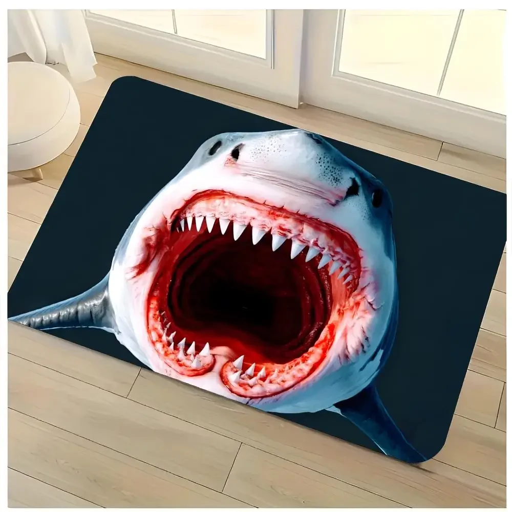 marine animal stereo graphic print 3D Shark Floor Mat Washable Absorbent Flannel Door Mat Non-Slip Indoor Floor Rug