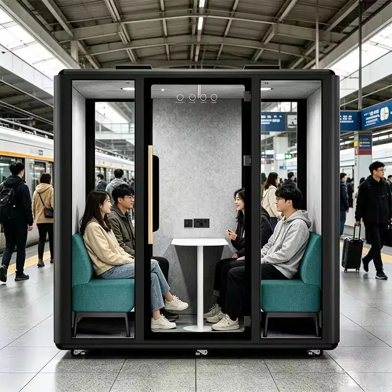 Acoustic Meeting Pod Soundproof 4 Person Office Booth for Team Meeting in Open Office