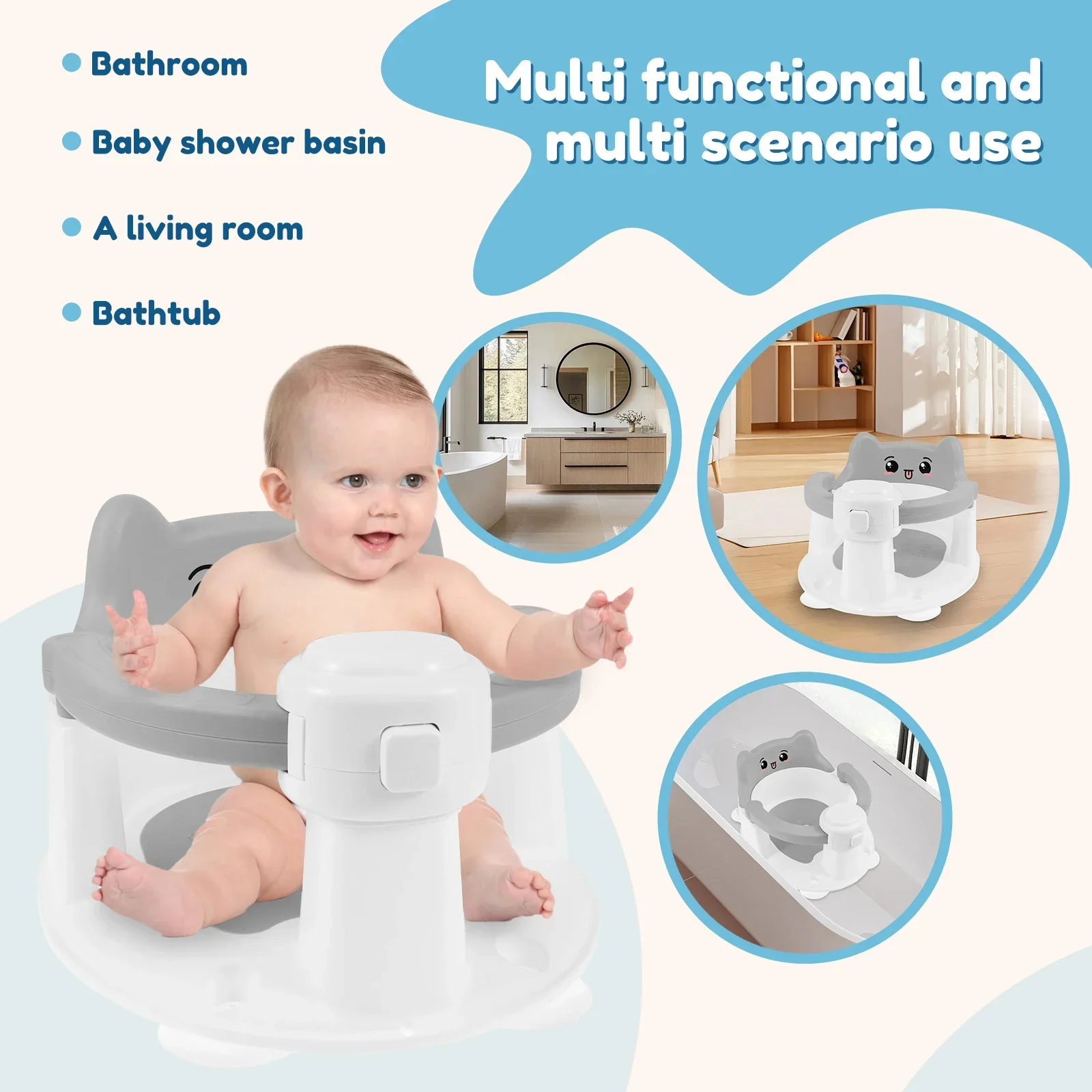 Baby Bath Seat Cute Baby Bathtub Chair with 4 Nonslip Suction Cup and Drainage Hole Portable Infant Bath Seat for 6 to 24 Months view 5