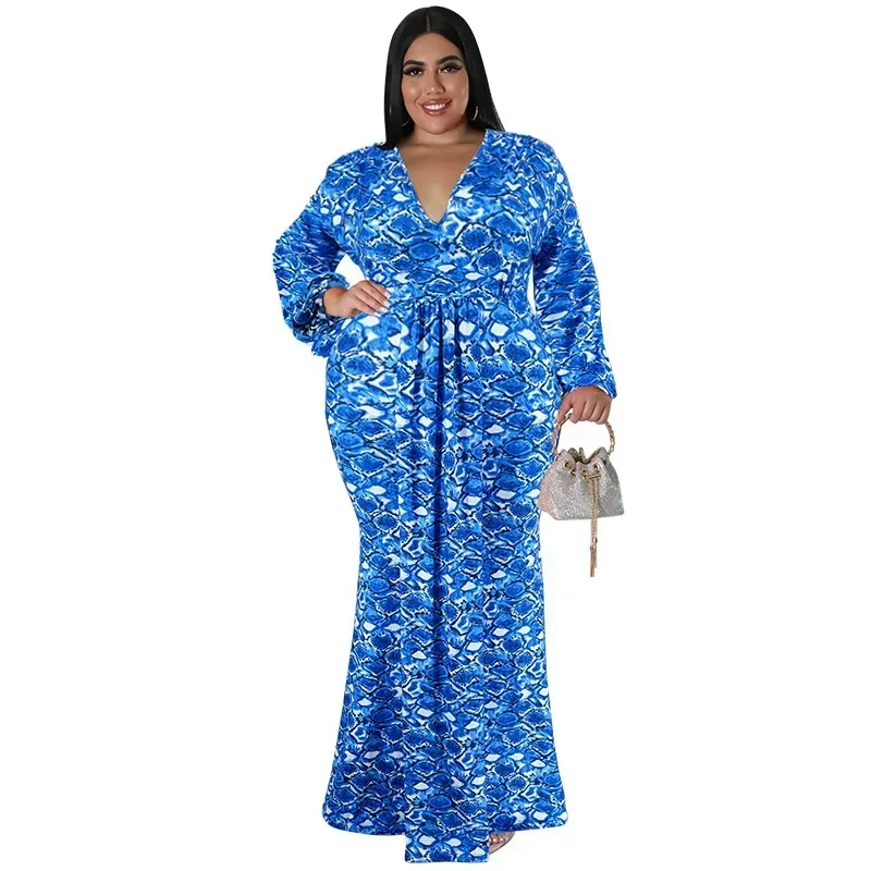 MY1038Jupe queue de poisson à manches longues pour femmes européennes et américaines, grande taille, avec robe à la mode imprimée aux hanches, gros MM, vêtements pour femmes