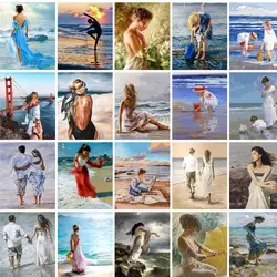 GATYZTORY Paint By Number Seascape Girl Hand Painted Painting Art Drawing On Canvas Gift DIY Pictures By Numbers Home Decor