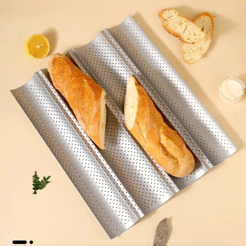 Nonstick Perforated French Bread Baking Pan Carbon Steel Baguette Pan French Bread 4 Wave Loaves Loaf Bake Mold Cooking Tray