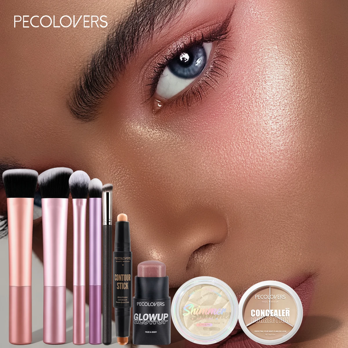 9PCS Facial Makeup Set, Concealer+Contour Stick+Highlighter+Makeup Brush+Blush Powder, Brighten Skin Tone, Cover Blemishes