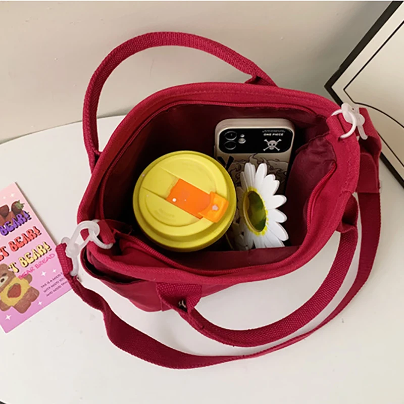 MINISO Cartoon Fashion Strawberry Bear Canvas Bag Large Capacity Shoulder Bag Crossbody Bag Bento Bag Student Handbag