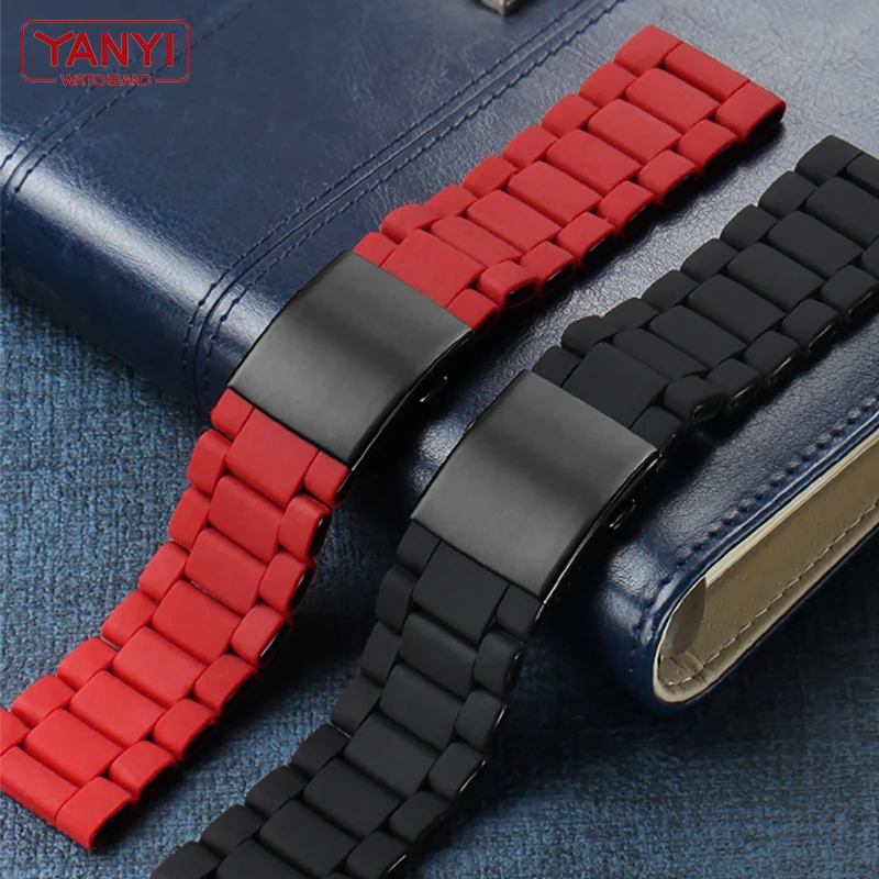 Stainless steel with rubber watchband for diesel watch strap DZ7370 DZ7396 DZ7395 DZ4289 DZ7430 mens sold red bracelet band